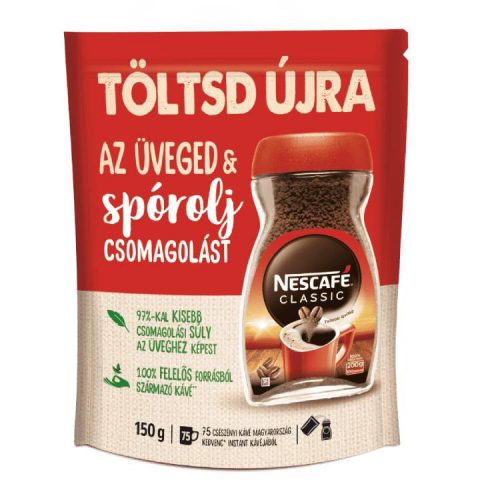 NESCAFÉ CLASSIC KÁVÉ INSTANT UTÁNTÖLTŐ 150G