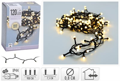 (KAR) KARÁCSONYI FÜZÉR KÜLTÉRI 120LED 9M WARMWHITE 1DB