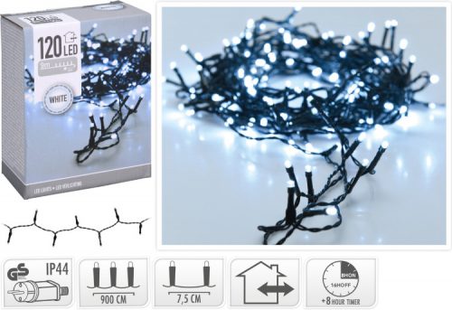 (KAR) KARÁCSONYI FÜZÉR KÜLTÉRI 120LED 9+3M WHITE 1DB