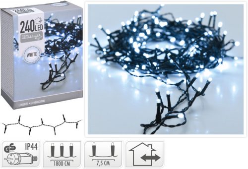 (KAR) KARÁCSONYI FÜZÉR KÜLTÉRI 240LED 18+3M WHITE 1DB