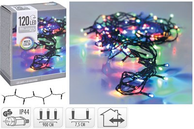 (KAR) KARÁCSONYI FÜZÉR KÜLTÉRI 120LED 9+3M MULTICOLOR 1DB