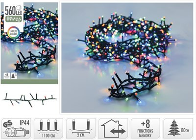 (KAR) KARÁCSONYI FÜZÉR KÜLTÉRI 560LED 11+3M MULTICOLOR 1DB