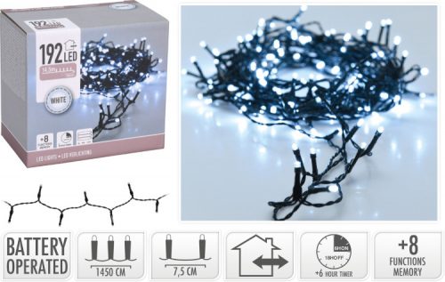 (KAR) KARÁCSONYI FÜZÉR KÜLTÉRI 192LED 15M WHITE 1DB