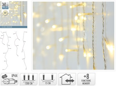 (KAR) KARÁCSONYI JÉGCSAP KÜLTÉRI 360LED 12M WARMWHITE 1DB