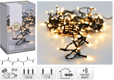 (KAR) KARÁCSONYI FÜZÉR KÜLTÉRI 180LED 13,5M WARMWHITE 1DB