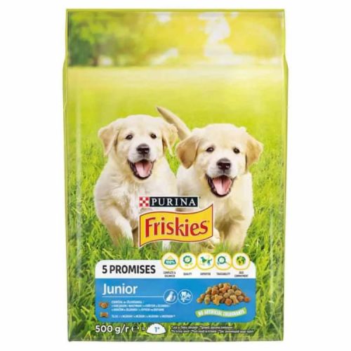 FRISKIES JUNIOR KUTYAELEDEL SZÁRAZ ZÖLDÉSGES TEJES 500G