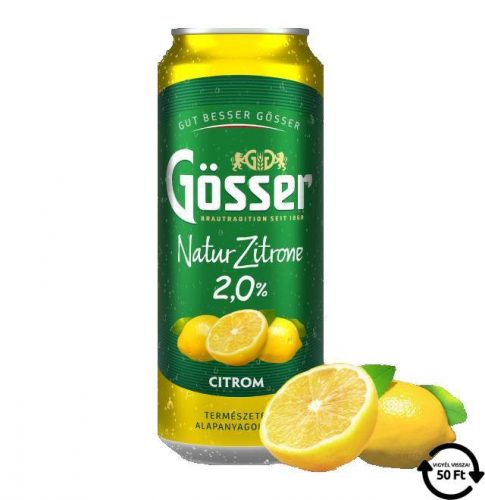 GÖSSER  NATUR ZITRONE SÖR CITROM DOBOZOS 2% DRS 500ML