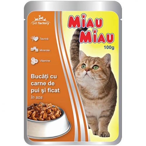 MIAU MIAU MACSKAELEDEL ADULT NEDVES CSIRKE&MÁJ 100G