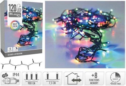 (KAR) KARÁCSONYI FÉNYFÜZÉR KÜLTÉRI 120LED SZÍNES AX8452120 1DB